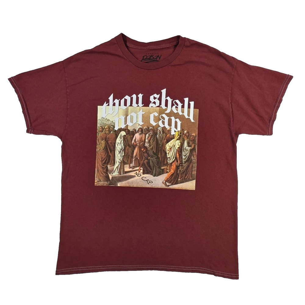 Popular Poison Tshirt Red Thou Shalt Not Cap Retro Style Funny Mens L Graphic